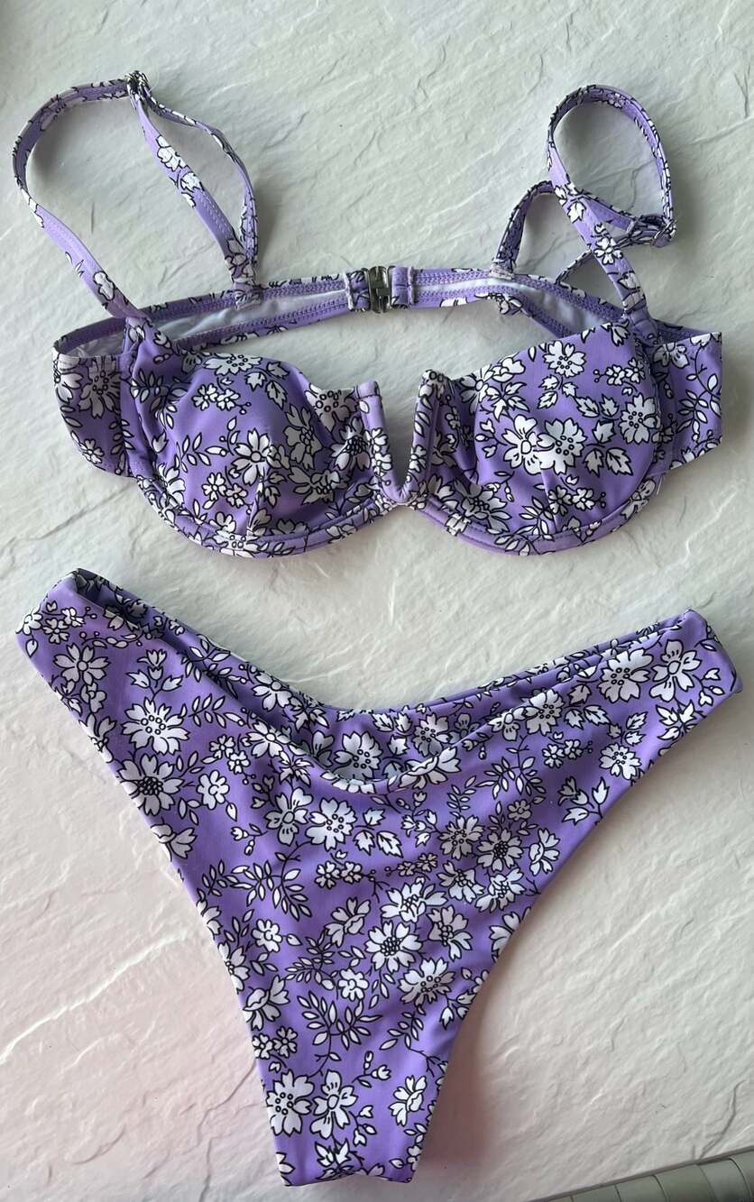 Zaful Women's Floral Underwire Bikini Set Purple Size US 4